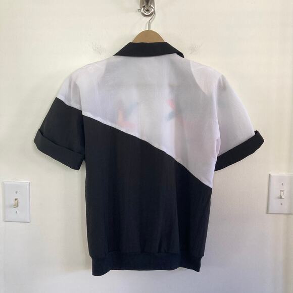 Funky 80s Black and white Polo Style Blouse - Picture 7 of 7